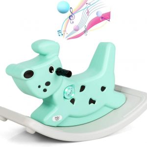 Kids Rocking Horse, Toddler Ride On Toy with Grip Handles, Music, and Lights-Green