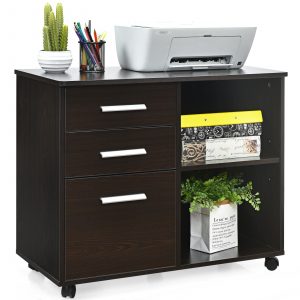 3-Drawer File Cabinet with Hanging Bars for Letter Size Documents-Coffee