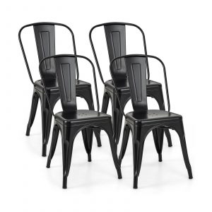 Metal High Back Bar Stools 45cm with Removable Backrest-Black-Set of 4