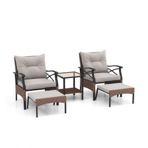 5 Piece Patio Furniture Set with Soft Seat and Back Cushions Included-Brown