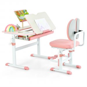 Adjustable Kids Desk and Chair Set with Book Stand-Pink