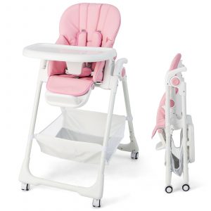 Baby Highchair with Safe, Adjustable and Folding Design-Pink