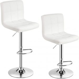 Bar Stool Set of 2 with 360° Swivel Design-White