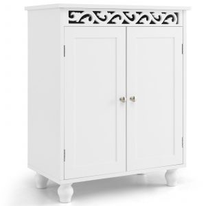 Bathroom Cabinet Floor Organizer with Adjustable Shelf-White
