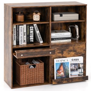 90cm Cube Bookcase with Adjustable Shelves and Pull-Out Shelf-Natural