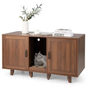 Cat Litter Box Enclosure with Scratching Board-Coffee
