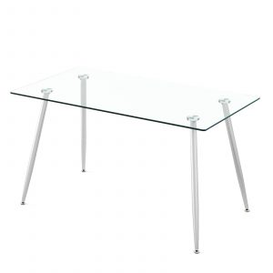 Glass Dining Table with Tempered Glass Table Top-Silver