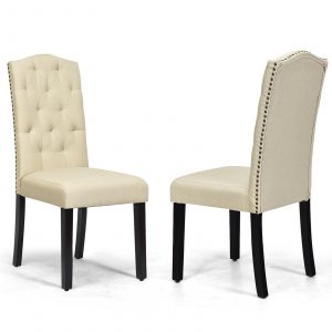 Set of 2 Dining Chairs with Ergonomic High Backrest-Beige