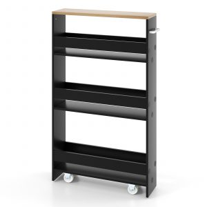 4-Tier Slide-out Rolling Slim Storage Trolley for Kitchen Dining Room-Black