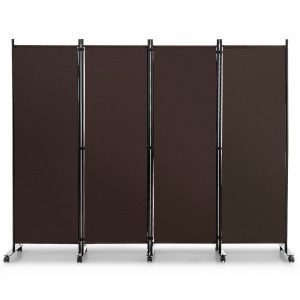 4-Panel Folding Room Divider with Wheels for Living Room Bedroom -Brown