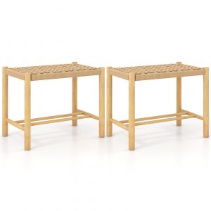 Dining Stool Set of 2 with Rubber Wood Frame and Woven Paper Seat-56 x 36 x 45cm