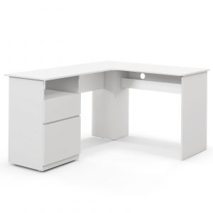 L Shaped Computer Desk with Letter File Drawer and Open Compartment-White