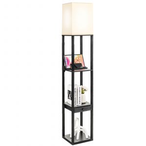 Floor Lamp with 3-Tier Storage Shelves and 3-Level Brightness-Black