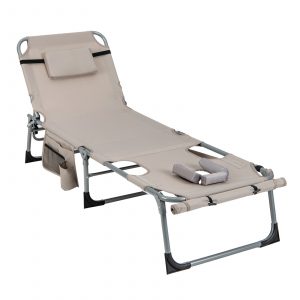 Outdoor 5-position Folding Chaise Lounge Chair with Adjustable Footrest-Beige