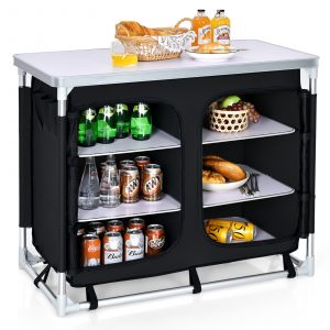 Portable Outdoor Camping Cooking Table with Storage Organiser-Black