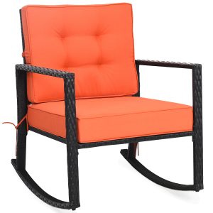 Outdoor Wicker Rocking Chair with Heavy-Duty Steel Frame-Orange