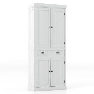 4-Door Tall Kitchen Sideboard with Adjustable Shelves-White