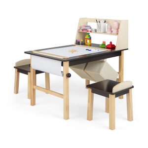 Kids Chairs Set with 2 Storage Bins and Paper Roll-Coffee