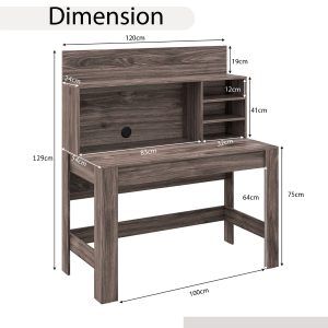 Home Office Computer Desk with Bookshelf-Oak