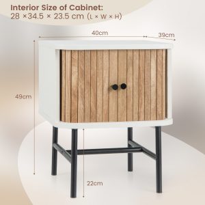 Mid-century Modern Bedside Table with Storage Cabinet and Metal Legs-White