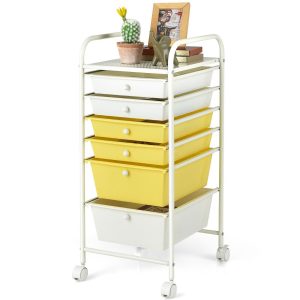 6 Drawers Storage Trolley with 4 Wheels for Makeup Beauty Salon-Yellow