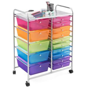 15 Drawer Rolling Storage Cart with 4 Wheels for Beauty Salon-Rainbow