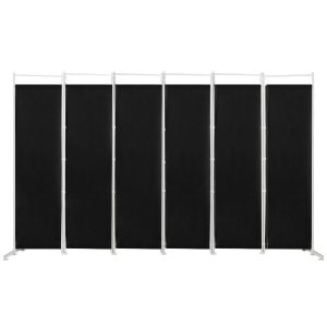 6-Panel Room Divider with Adjustable Foot Pads-Black