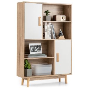 Freestanding Wooden Sideboard Storage Cabinet with 2 Doors and 4 Shelves-White