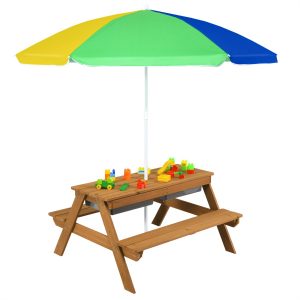 Kids Picnic Table with Umbrella-Yellow and Blue