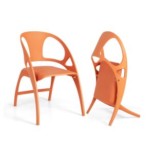 Set of 2 Folding Chair with Backrest and Armrest-Orange