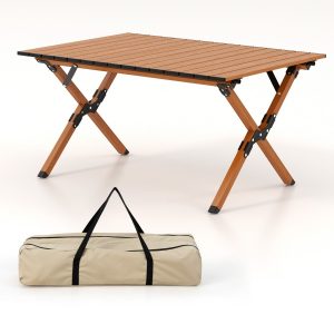 Folding Aluminum Picnic Table Roll-Up Camping Table with Carry Bag-Natural
