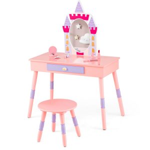 Princess Pretend Play Makeup Dressing Table Set with Removable Mirror