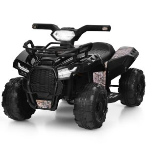6V Battery Powered Quad Bike with LED Light Horn Music and Storage Box-Black