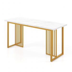 Modern Dining Table with Faux Marble Tabletop for 6-8 People-White