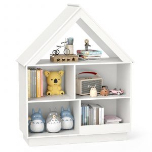 Kids Dollhouse Bookshelf with Anti-toppling Devices and 3-Tier Open Display Shelf for Toddlers-White