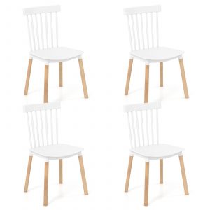 Set of 4 Windsor Dining Chairs with Spindle Backs and Curved Seats-White