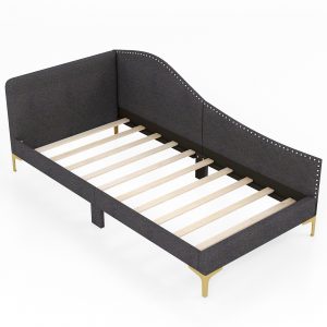Single Size Upholstered Daybed Rivet-Tufted Platform Bed with Metal Legs-Grey