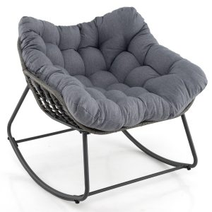 Outdoor Rocking Chair with Thick and Removable Cushion-Grey