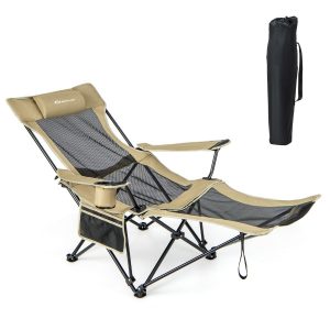Camping Lounge Chair with Detachable Footrest-Khaki