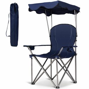Camping Patio Festival Park Beach Folding Chair With Shade Canopy Shelter-Blue