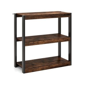 3 Tier Wooden Bookcase with Dual Anti-Tipping Kits and Open Shelving Unit-Rustic Brown