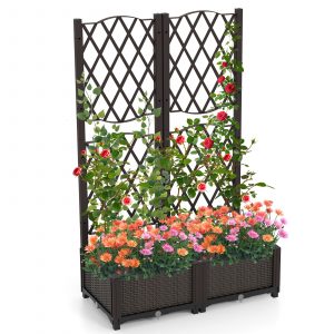 Double Box Outdoor Planter with Self Watering System-Brown