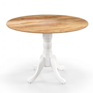 Wooden Dining Table with Round Tabletop and Curved Trestle Legs-Natural & White