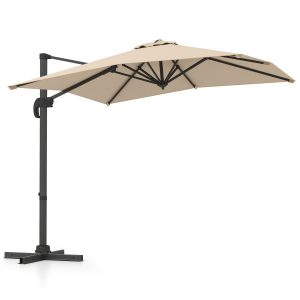 Patio Offset Umbrella with 360° Rotation and 5 Adjustable Tilt 8 Ribs-Beige