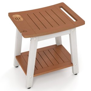 Waterproof Shower Bench Seat HIPS Shower Stool with Handle-Brown