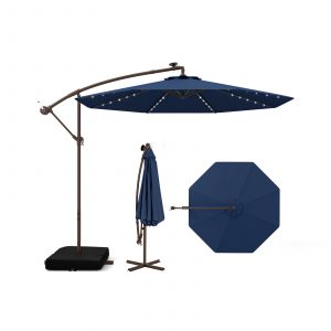 300cm Hanging Offset Umbrella with 40 LED Lights Solar Panel Batteries-Navy