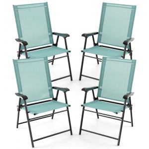 Set of 4 Folding Garden Chairs with Armrests for Yard Lawn Poolside-Green