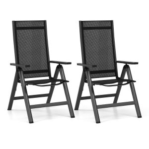 2 Pieces Patio Folding Chairs Lightweight Dining Chairs with Soft Padded Seat-Black