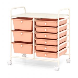 9-Drawer Rolling Storage Cart Tools Scrapbook Paper Organizer-Pink