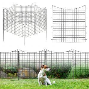 Decorative Garden Fence with 5 Panels and 5 Stakes Outdoor Animal Barrier-Black